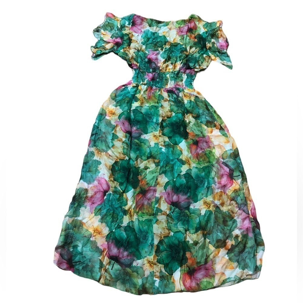Le Raganne  Womens Maxi Dress Airy Silk Blend Floral Print NWT - Picture 3 of 9